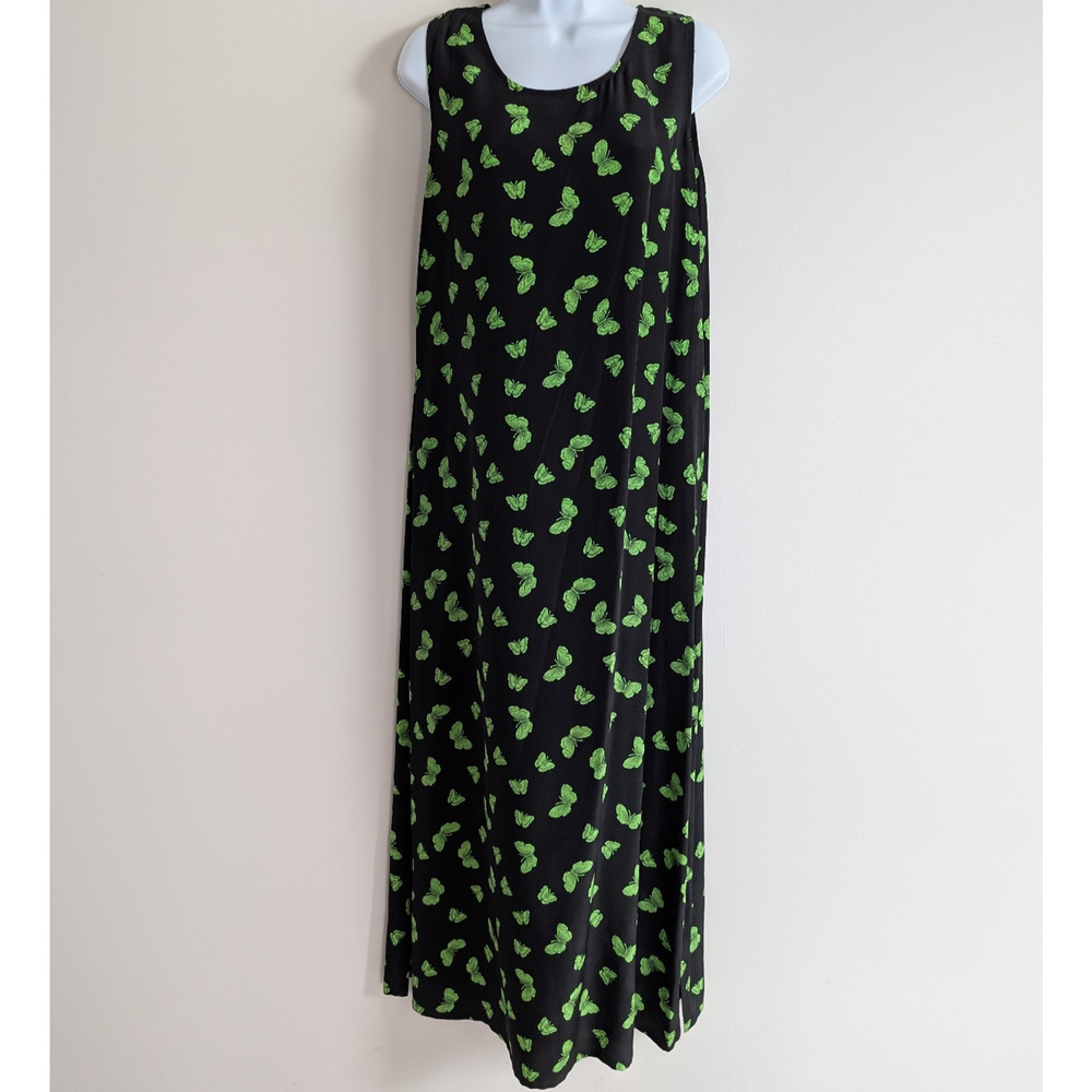 Vintage Ann May Silk Maxi Dress Womens Medium Butterfly 90s Phoebe Whimsical Y2K